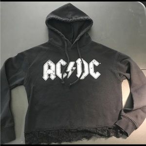 Womans Size Small Cropped AC/DC Hoodie With Lace